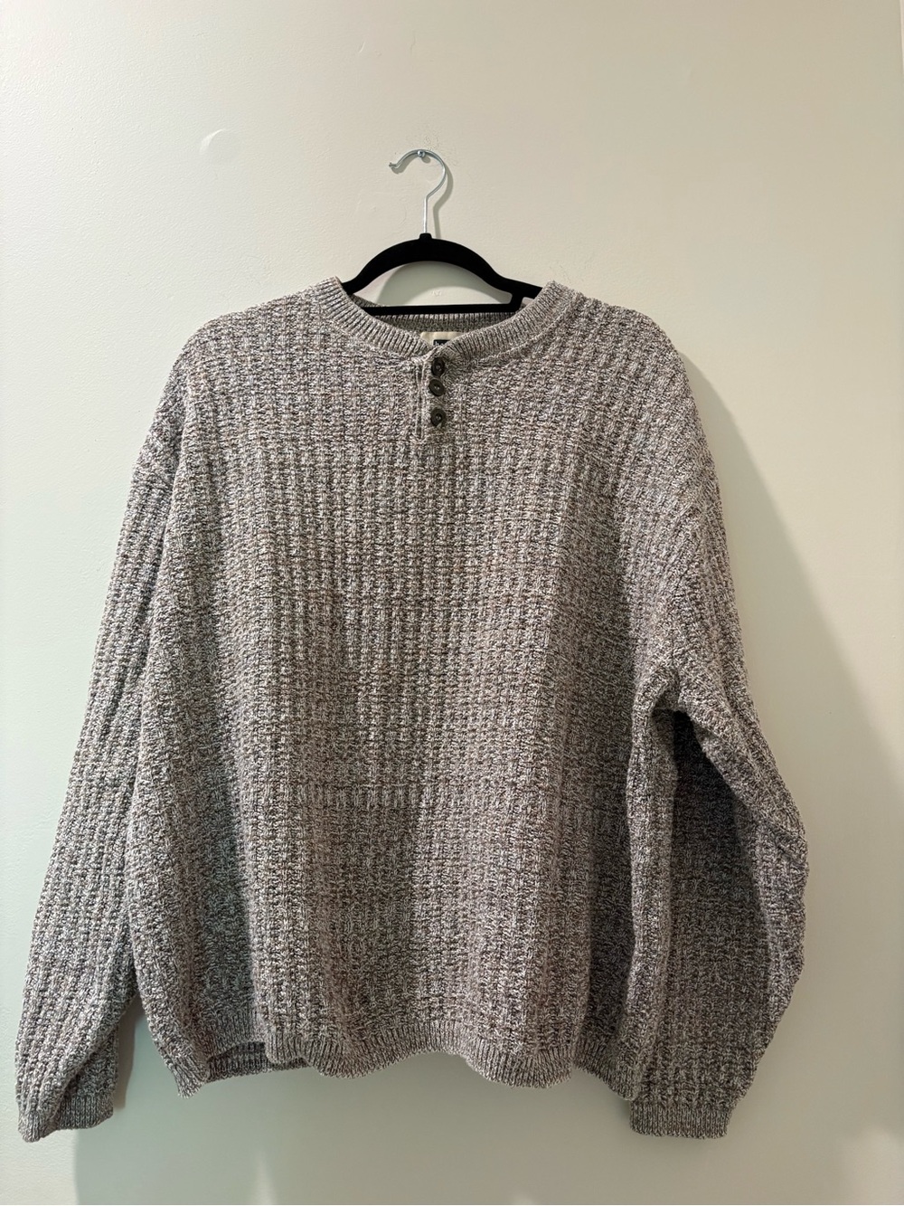 Haggar Gray & Tan Marled Crewneck Henley Sweater